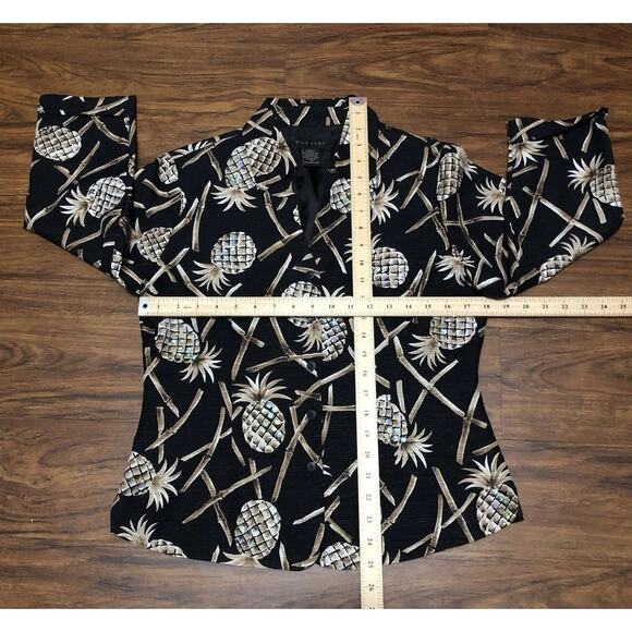 VTG Silkland Medium Black Gold‎ Sequin Pineapples Silk Jacket Blazer Vintage - Picture 4 of 6